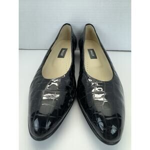 Bally Eden Italy Women's‎ Shoes 10 N Black Patent Leather Crocodile Low Pump